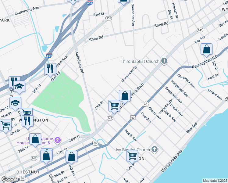 map of restaurants, bars, coffee shops, grocery stores, and more near 391 Sampson Avenue in Hampton