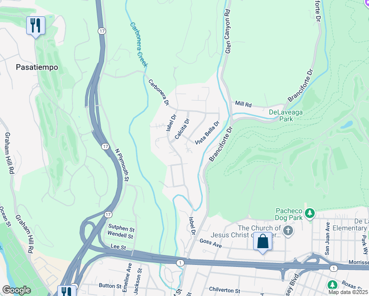 map of restaurants, bars, coffee shops, grocery stores, and more near 111 Esmeralda Drive in Santa Cruz