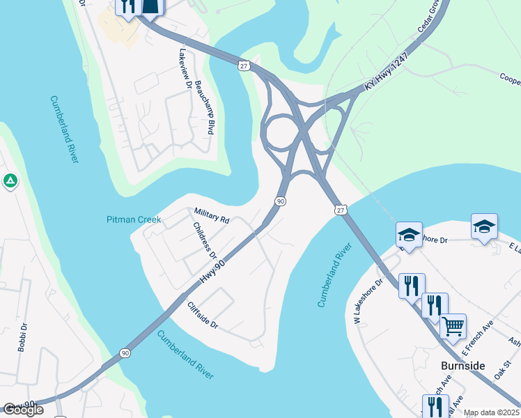 map of restaurants, bars, coffee shops, grocery stores, and more near Old KY 90 in Bronston