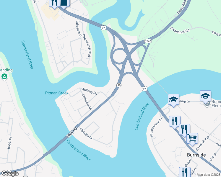 map of restaurants, bars, coffee shops, grocery stores, and more near Old KY 90 in Bronston