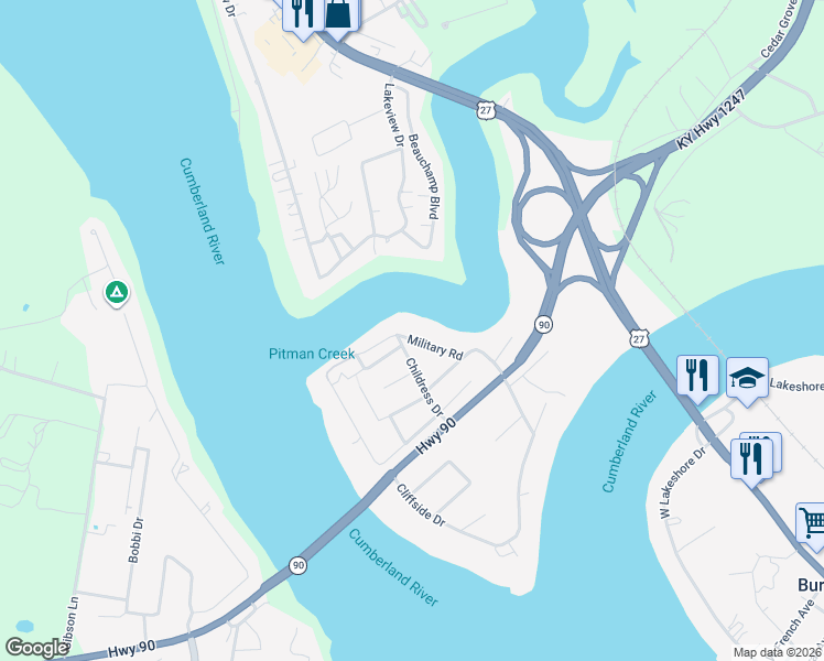 map of restaurants, bars, coffee shops, grocery stores, and more near 196 Military Road in Bronston