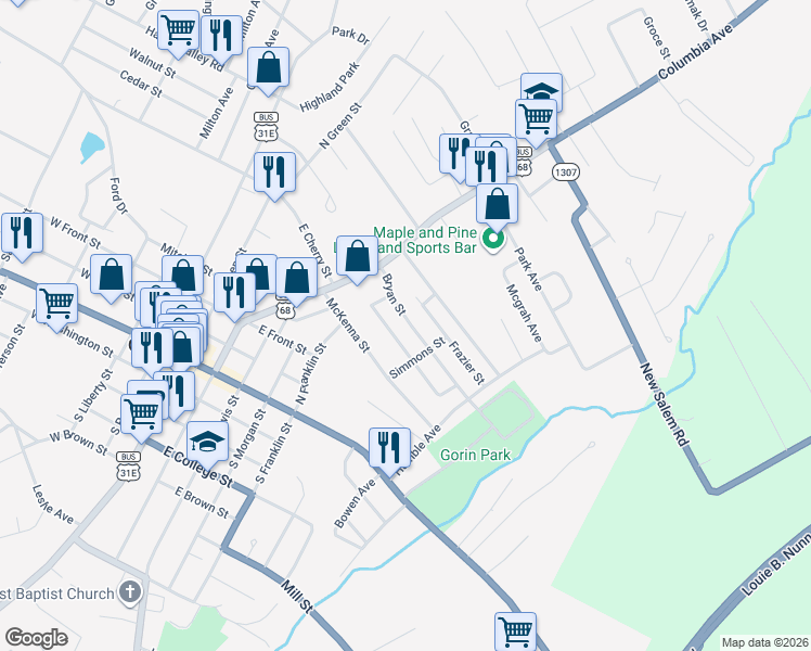 map of restaurants, bars, coffee shops, grocery stores, and more near 204 Bryan Street in Glasgow