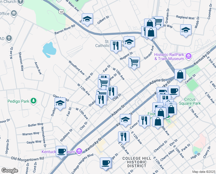 map of restaurants, bars, coffee shops, grocery stores, and more near 1040 Payne Street in Bowling Green