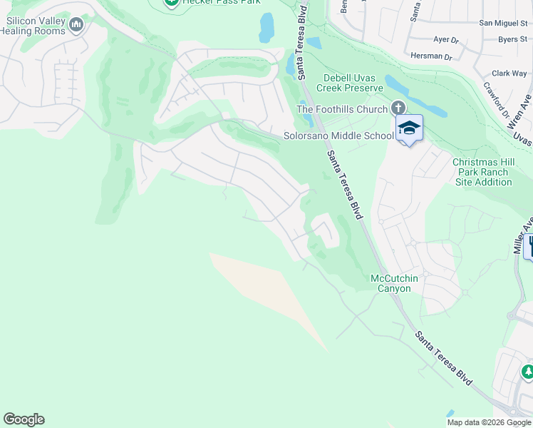 map of restaurants, bars, coffee shops, grocery stores, and more near 7109 Lahinch Drive in Gilroy