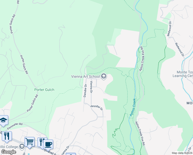 map of restaurants, bars, coffee shops, grocery stores, and more near 1622 Wilshire Drive in Aptos