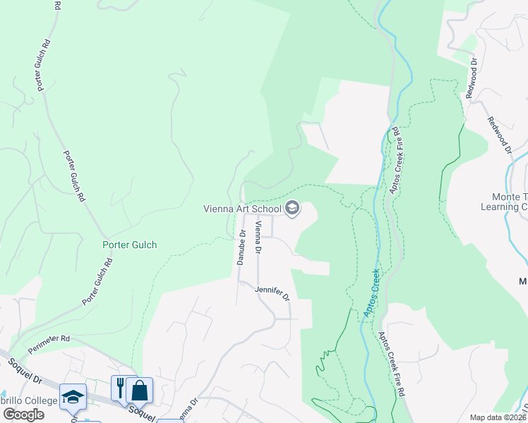 map of restaurants, bars, coffee shops, grocery stores, and more near 1622 Wilshire Drive in Aptos