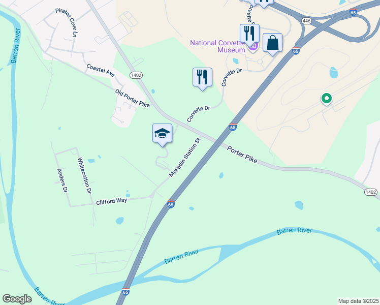 map of restaurants, bars, coffee shops, grocery stores, and more near 161 McFadin Station Street in Bowling Green