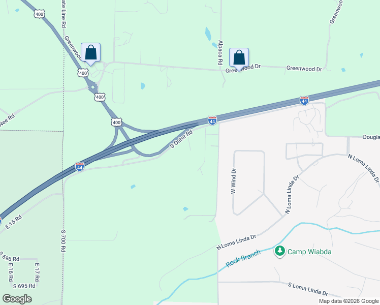 map of restaurants, bars, coffee shops, grocery stores, and more near South Outer Road in Joplin