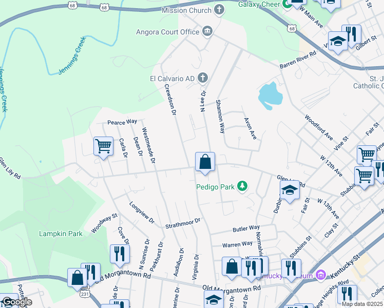 map of restaurants, bars, coffee shops, grocery stores, and more near 1167-1239 Crewdson Dr in Bowling Green
