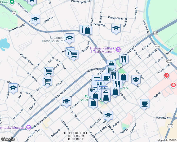 map of restaurants, bars, coffee shops, grocery stores, and more near 818 Adams Street in Bowling Green
