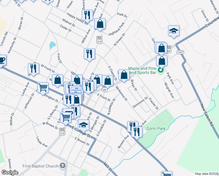 map of restaurants, bars, coffee shops, grocery stores, and more near 117-199 Ellison Ave in Glasgow