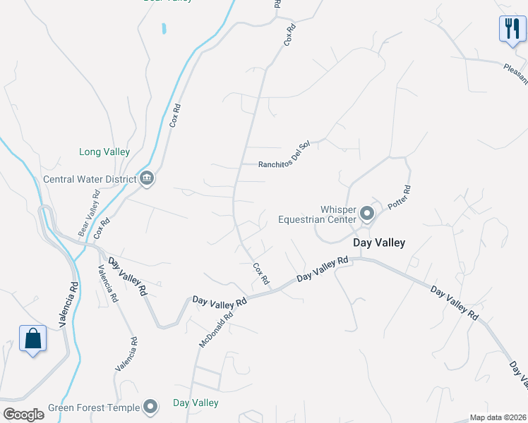 map of restaurants, bars, coffee shops, grocery stores, and more near 2063 Cox Road in Aptos