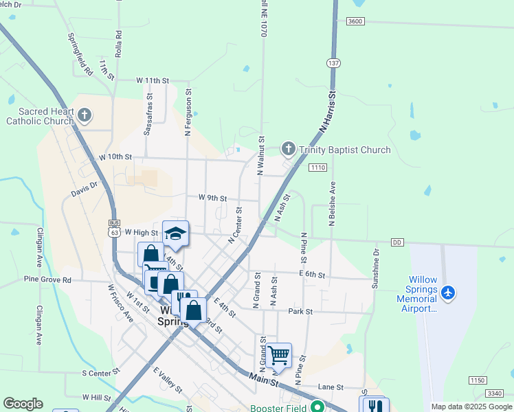map of restaurants, bars, coffee shops, grocery stores, and more near 701-899 N Walnut St in Willow Springs