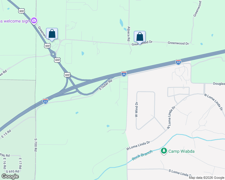 map of restaurants, bars, coffee shops, grocery stores, and more near 1645 South Outer Road in Joplin