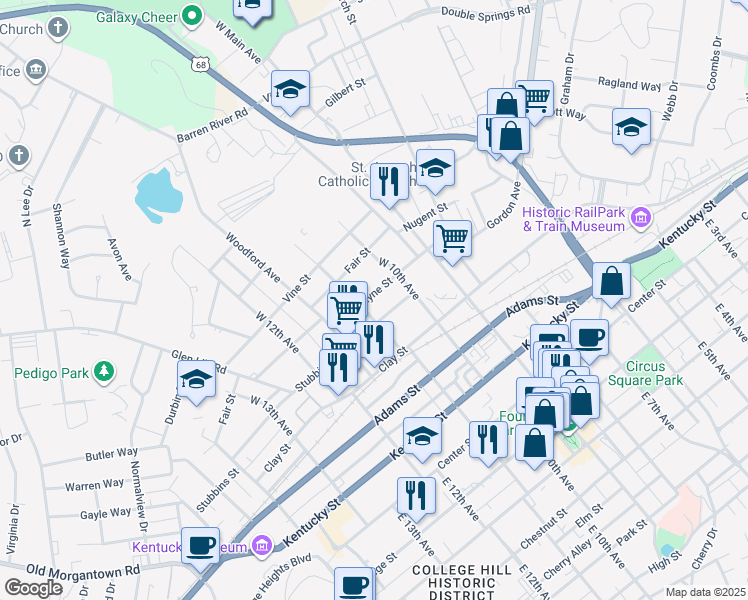 map of restaurants, bars, coffee shops, grocery stores, and more near 1040 Payne Street in Bowling Green