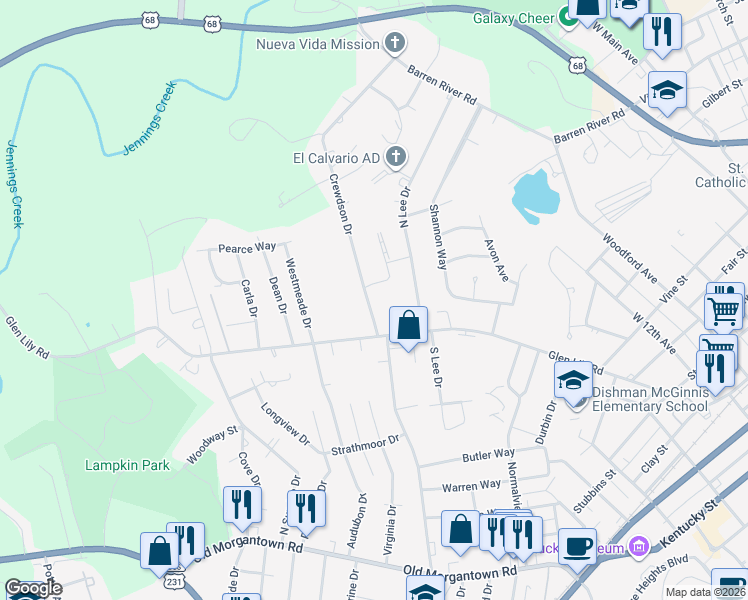 map of restaurants, bars, coffee shops, grocery stores, and more near 1167-1239 Crewdson Dr in Bowling Green
