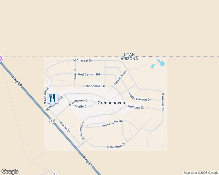 map of restaurants, bars, coffee shops, grocery stores, and more near 112 Schoppman Lane in Page