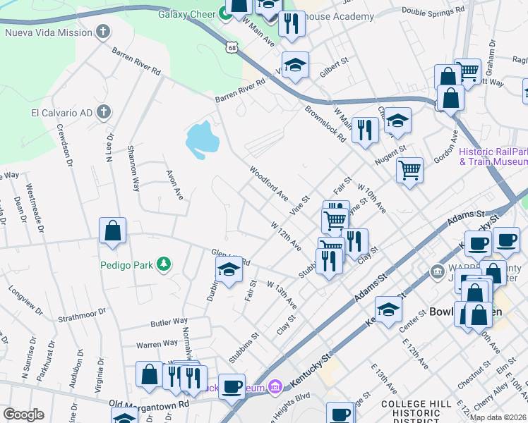 map of restaurants, bars, coffee shops, grocery stores, and more near 413 West 12th Avenue in Bowling Green