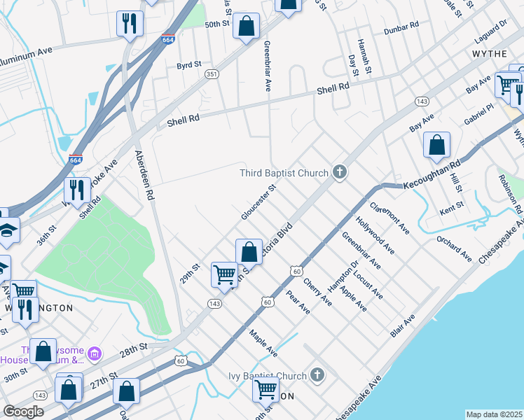 map of restaurants, bars, coffee shops, grocery stores, and more near 380 Hobson Avenue in Hampton