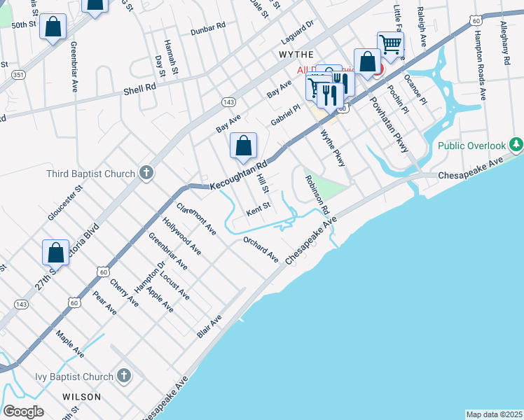 map of restaurants, bars, coffee shops, grocery stores, and more near 52 Piedmont Avenue in Hampton