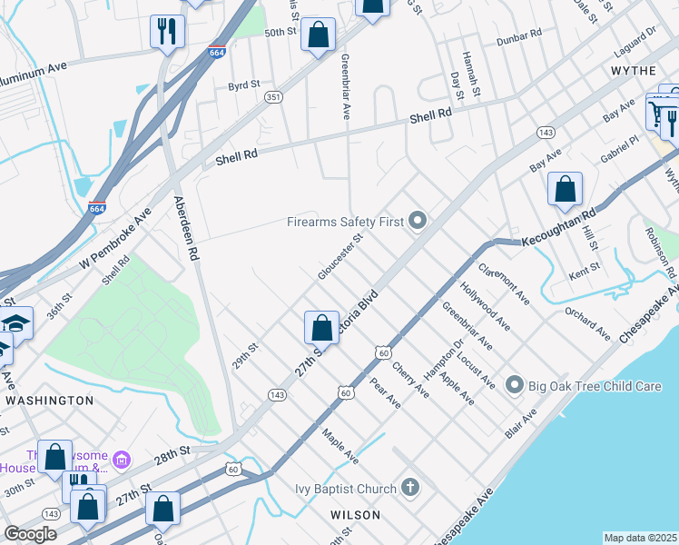 map of restaurants, bars, coffee shops, grocery stores, and more near 380 Hobson Avenue in Hampton