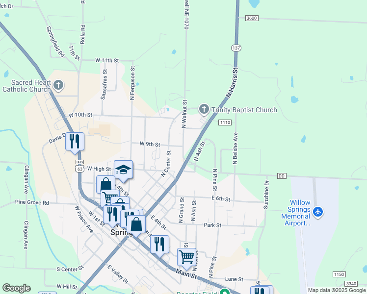 map of restaurants, bars, coffee shops, grocery stores, and more near 899 N Walnut St in Willow Springs