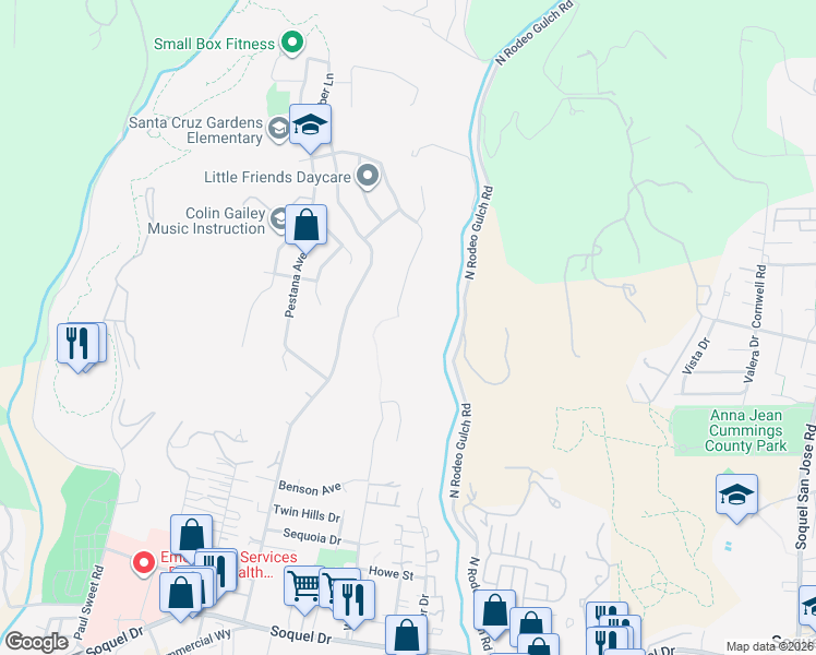 map of restaurants, bars, coffee shops, grocery stores, and more near 3874 Winkle Avenue in Santa Cruz
