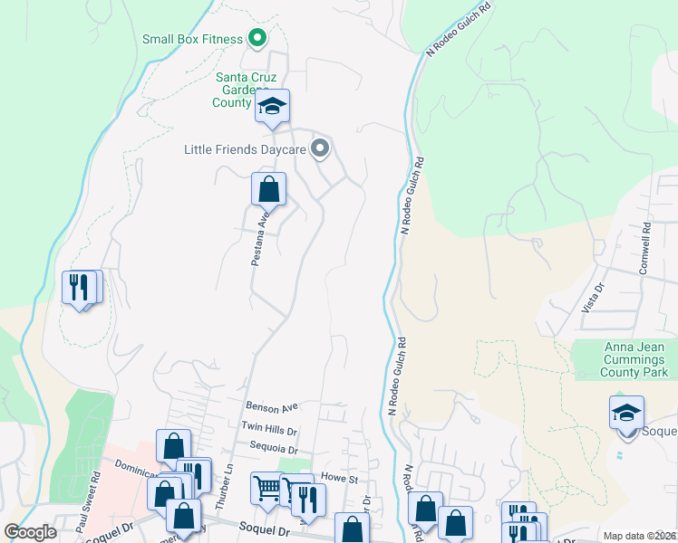 map of restaurants, bars, coffee shops, grocery stores, and more near 3881 Winkle Avenue in Santa Cruz