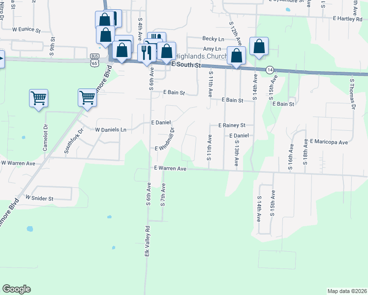map of restaurants, bars, coffee shops, grocery stores, and more near 701 East Warren Avenue in Ozark