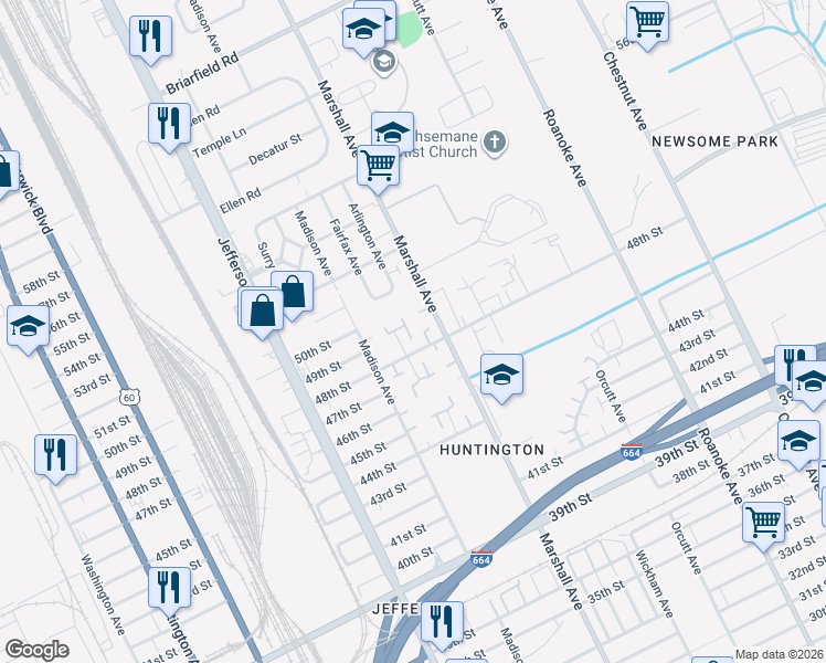 map of restaurants, bars, coffee shops, grocery stores, and more near 4998 Rochester Ct in Newport News