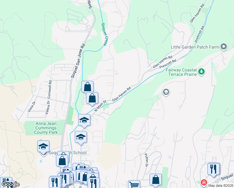 map of restaurants, bars, coffee shops, grocery stores, and more near 3820 Cherryvale Avenue in Soquel