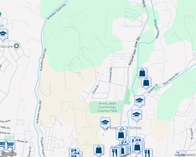 map of restaurants, bars, coffee shops, grocery stores, and more near 2 Indy Circle in Soquel