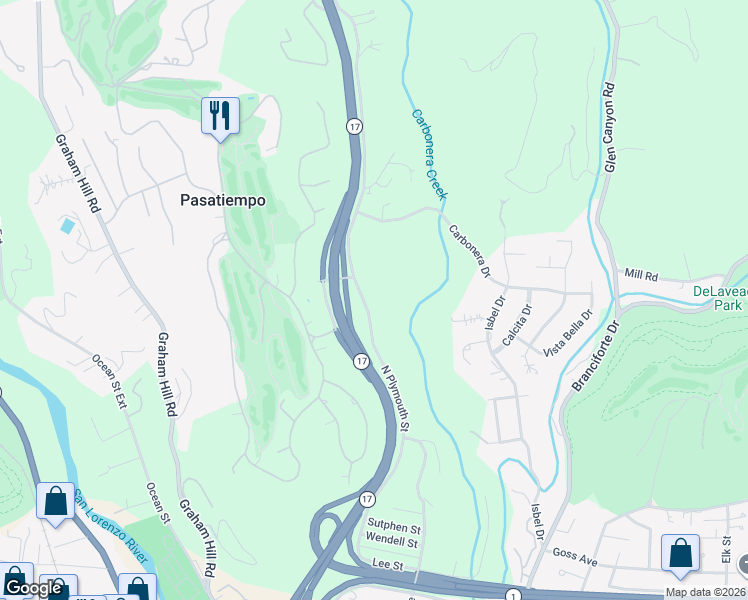 map of restaurants, bars, coffee shops, grocery stores, and more near 200 North Plymouth Street in Santa Cruz