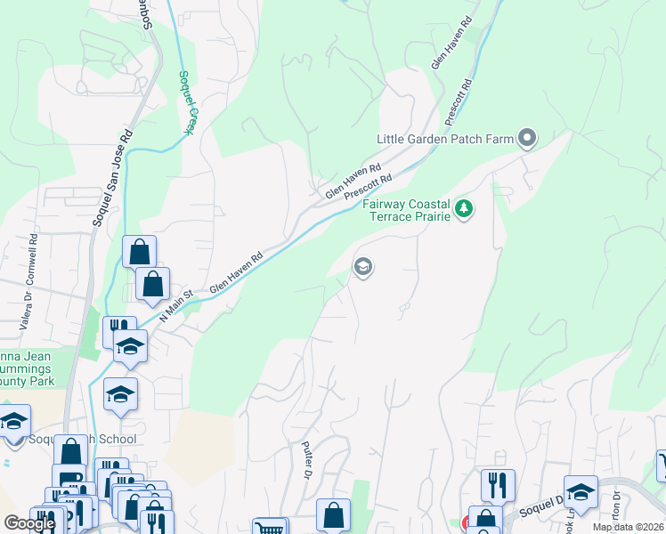 map of restaurants, bars, coffee shops, grocery stores, and more near 4101 Fairway Drive in Soquel