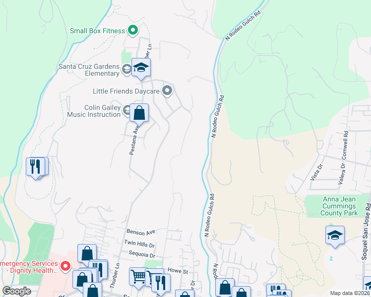 map of restaurants, bars, coffee shops, grocery stores, and more near 3934 Winkle Avenue in Santa Cruz