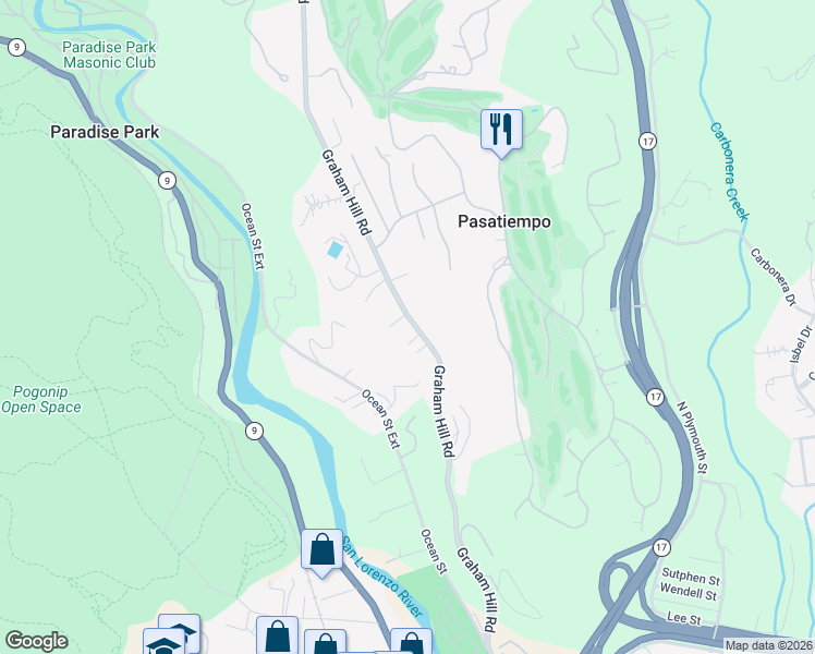 map of restaurants, bars, coffee shops, grocery stores, and more near 650 Graham Hill Road in Santa Cruz