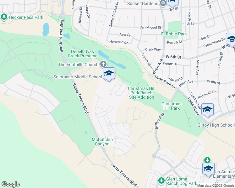 map of restaurants, bars, coffee shops, grocery stores, and more near 1630 Zephyr Place in Gilroy