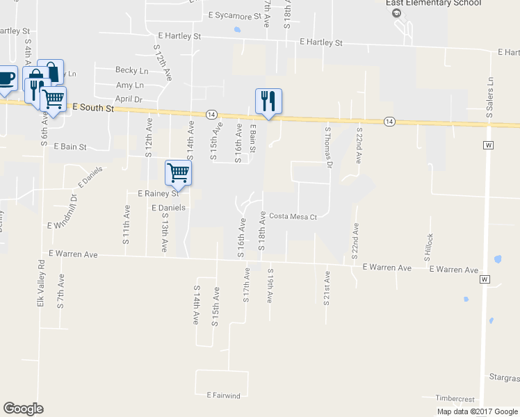 map of restaurants, bars, coffee shops, grocery stores, and more near 1921 South 18th Avenue in Ozark