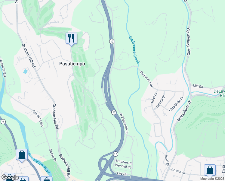 map of restaurants, bars, coffee shops, grocery stores, and more near 200 North Plymouth Street in Santa Cruz