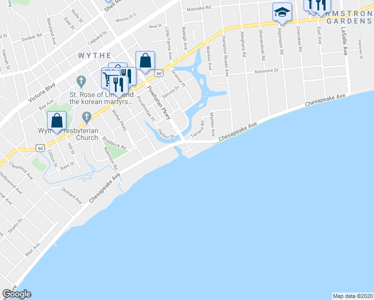 map of restaurants, bars, coffee shops, grocery stores, and more near 6 Maynard Street in Hampton