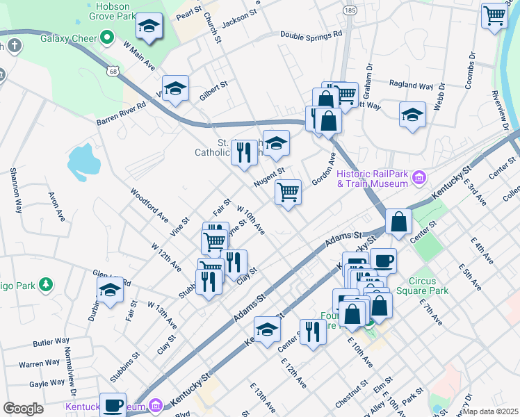 map of restaurants, bars, coffee shops, grocery stores, and more near 948 Payne Street in Bowling Green
