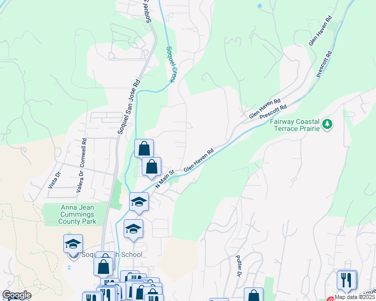 map of restaurants, bars, coffee shops, grocery stores, and more near 3820 Cherryvale Avenue in Soquel