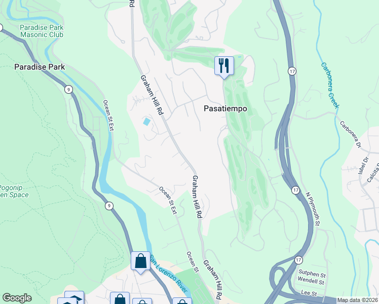 map of restaurants, bars, coffee shops, grocery stores, and more near 650 Graham Hill Road in Santa Cruz