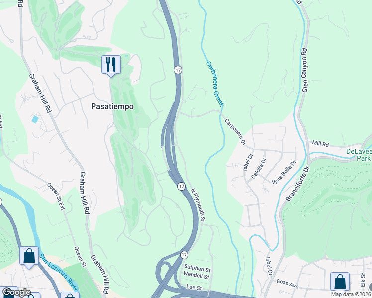 map of restaurants, bars, coffee shops, grocery stores, and more near 200 North Plymouth Street in Santa Cruz