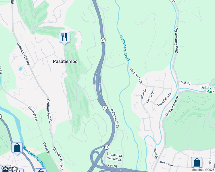map of restaurants, bars, coffee shops, grocery stores, and more near 200 North Plymouth Street in Santa Cruz