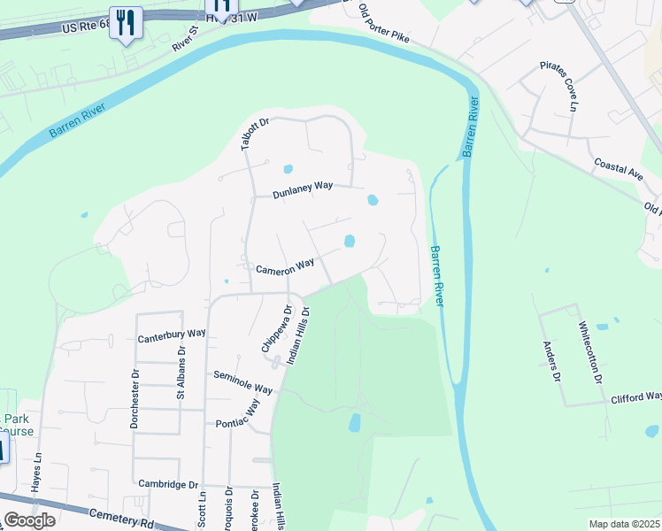 map of restaurants, bars, coffee shops, grocery stores, and more near 190 Chambers Drive in Bowling Green