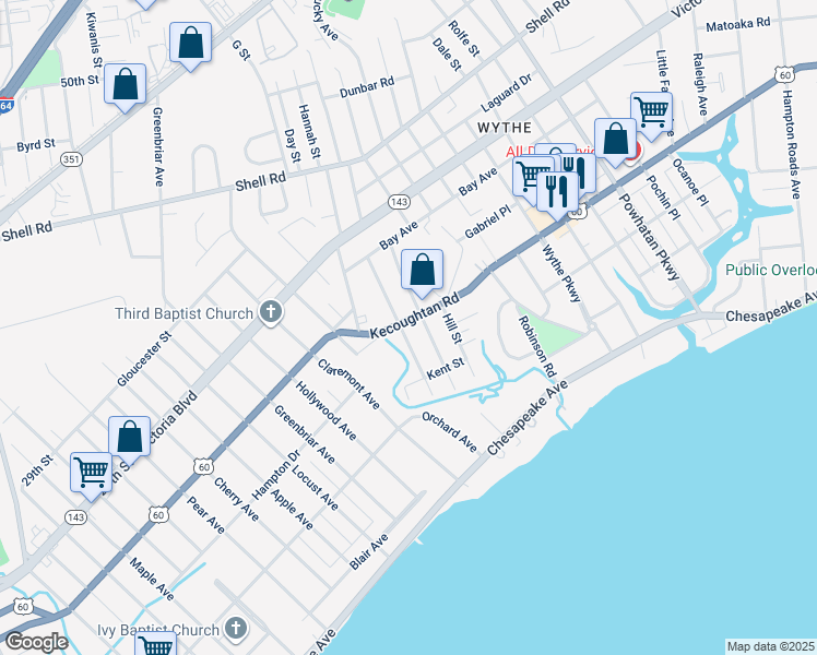 map of restaurants, bars, coffee shops, grocery stores, and more near 146 Clifton Street in Hampton