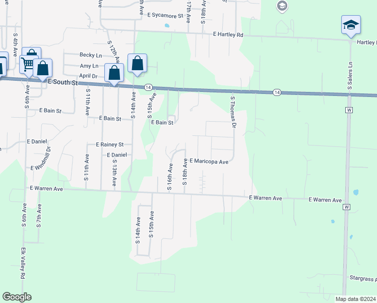 map of restaurants, bars, coffee shops, grocery stores, and more near 1921 South 18th Avenue in Ozark