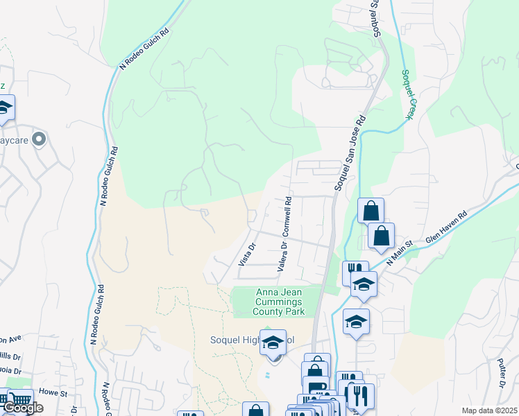 map of restaurants, bars, coffee shops, grocery stores, and more near 2 Indy Circle in Soquel