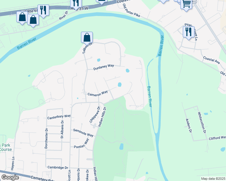 map of restaurants, bars, coffee shops, grocery stores, and more near 190 Chambers Drive in Bowling Green